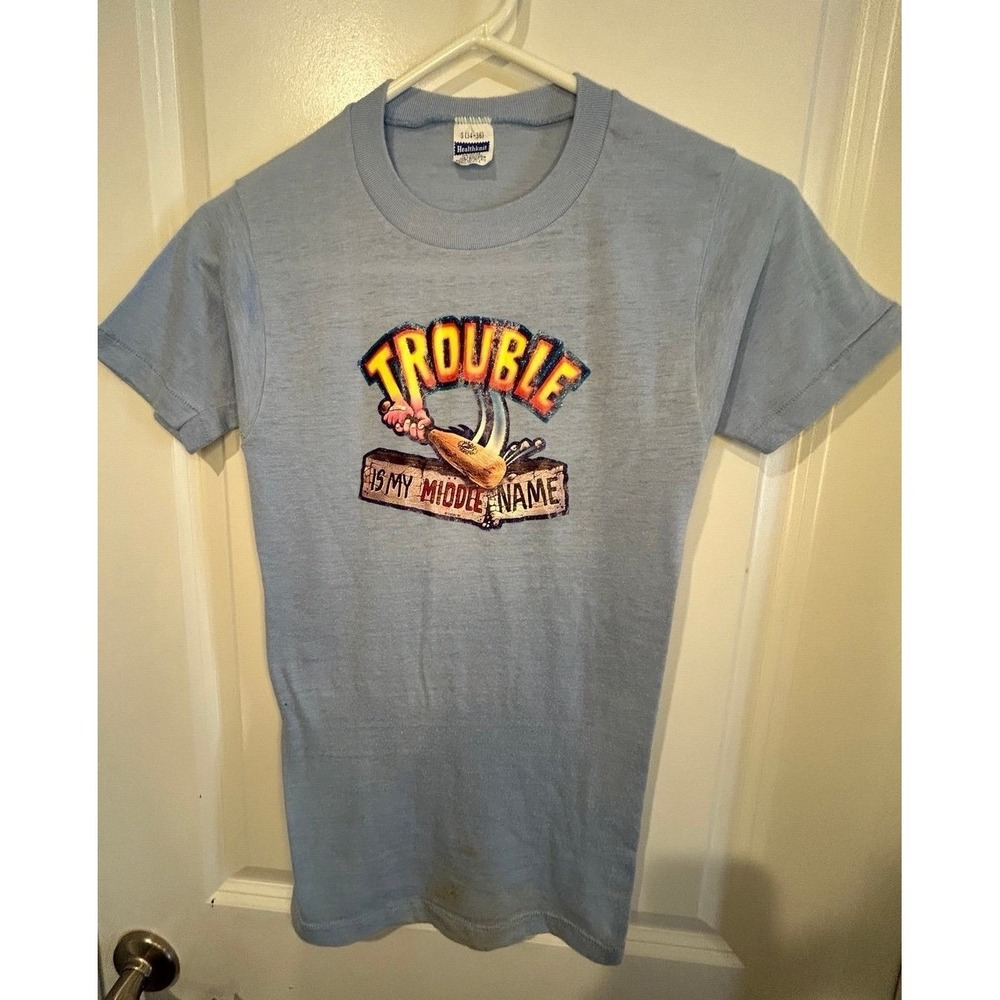 True Vintage 70's "Trouble Is My Middle Name" Double Sided Single Stitch T-Shirt